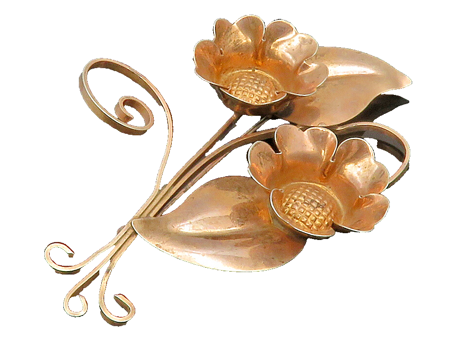 TRUART 925 Sterling Silver  Vintage Copper Tone Flowers Brooch Pin  BP5183
