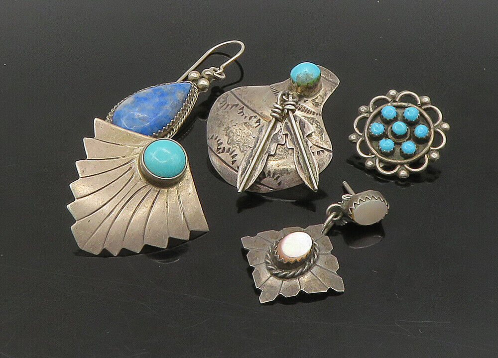 ZUNI NAVAJO 925 Silver  Vintage MultiStone Lot Single Earrings  EG11261