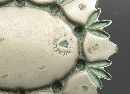 BELL 925 Sterling Silver  Vintage Turquoise Floral Motif Pendant  PT16778