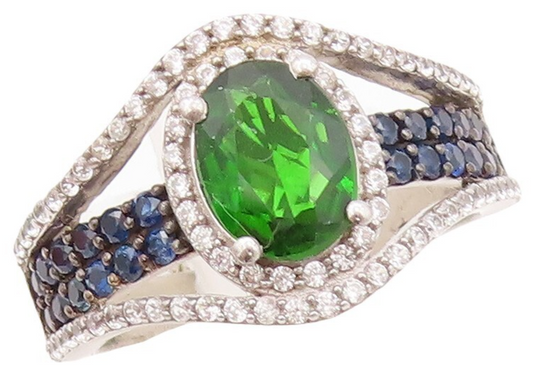 925 Sterling Silver Vintage Ring Cutout 2 Tone Topaz & Sapphire  Sz 7  RG30698