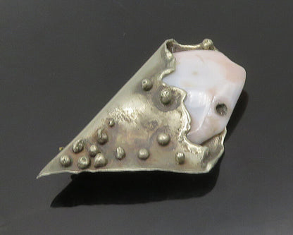 925 Sterling Silver  Vintage Agate Modernist Sculpted Brooch Pin  BP7484