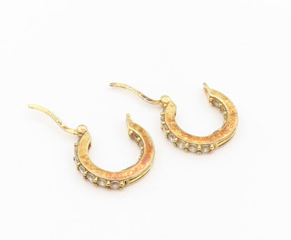 925 Sterling Silver Vintage Earrings Gold Plated Round CZ Huggie Hoops  EG13968