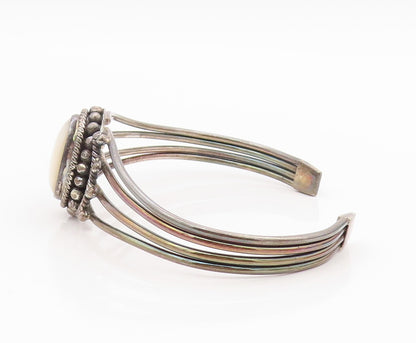 925 Sterling Silver Vintage Bracelet BALI Oval Mother Of Pearls Cuff  BT10998