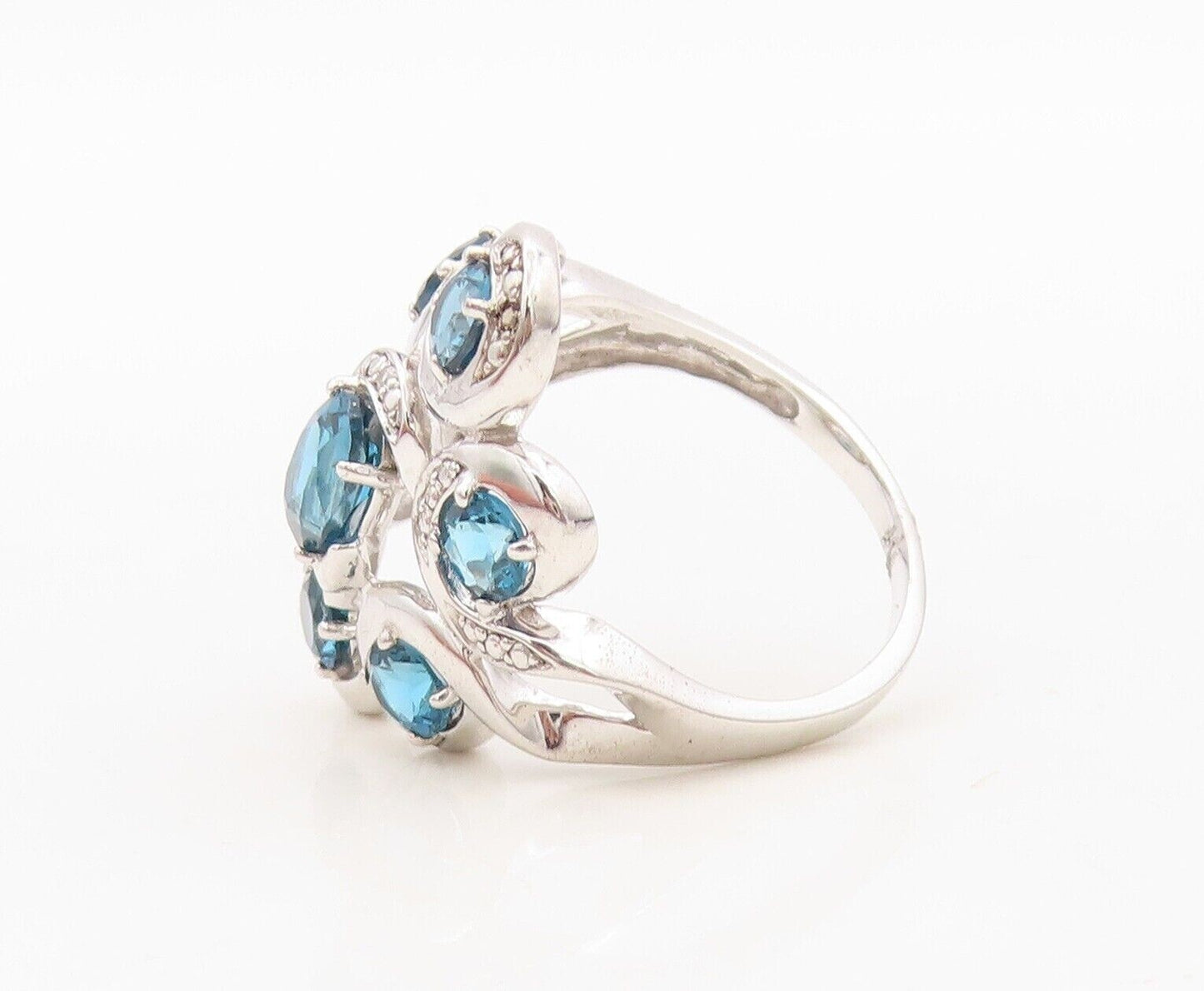 925 Sterling Silver Vintage Ring Oval Floral London Topaz Inlay Sz 7.5 RG30326