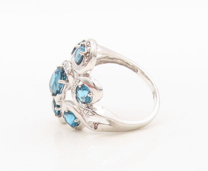 925 Sterling Silver Vintage Ring Oval Floral London Topaz Inlay Sz 7.5 RG30326