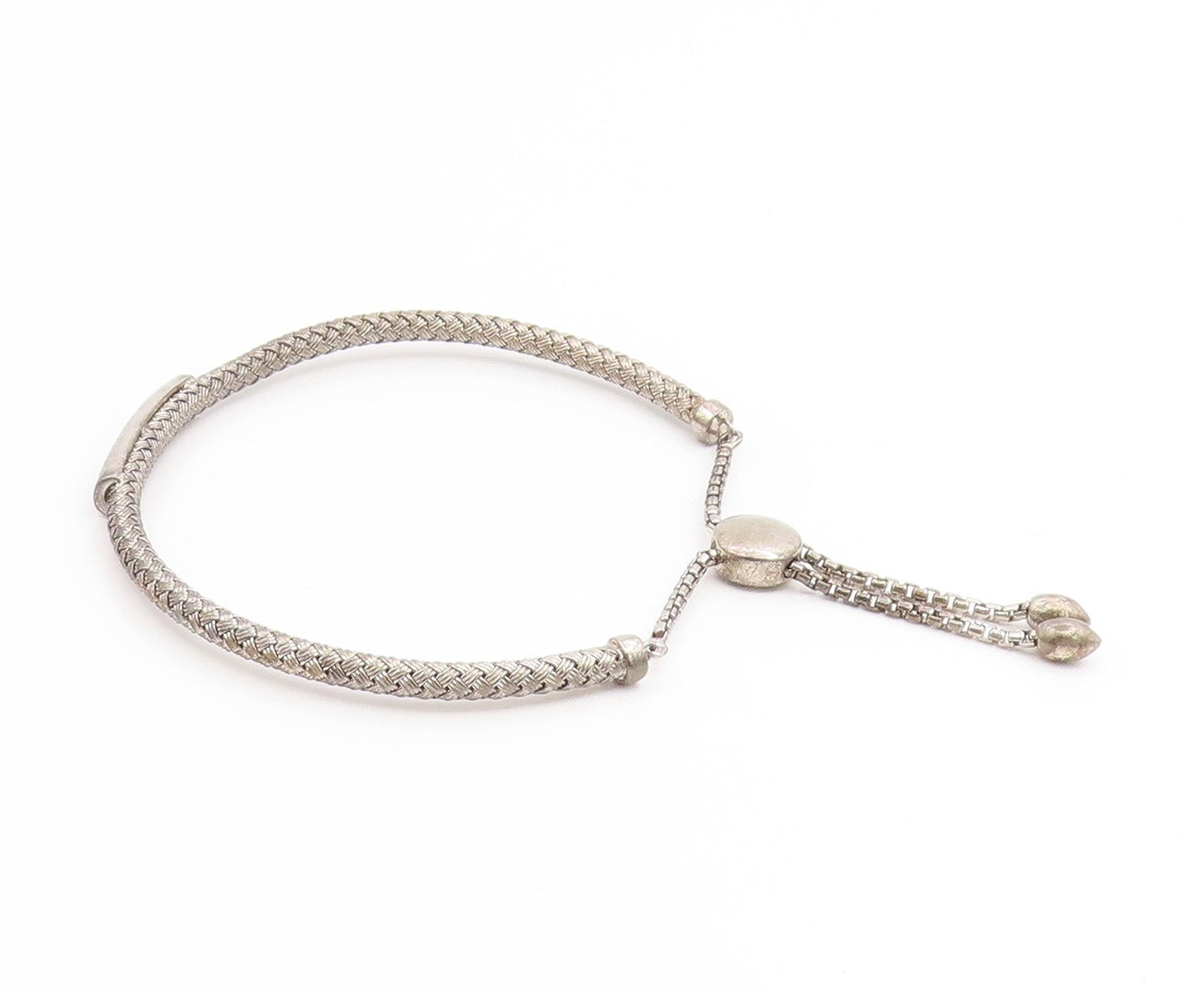 925 Sterling Silver Vintage Bracelet EFFY Real Diamonds Woven Bar Bangle BT11891