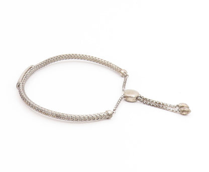 925 Sterling Silver Vintage Bracelet EFFY Real Diamonds Woven Bar Bangle BT11891