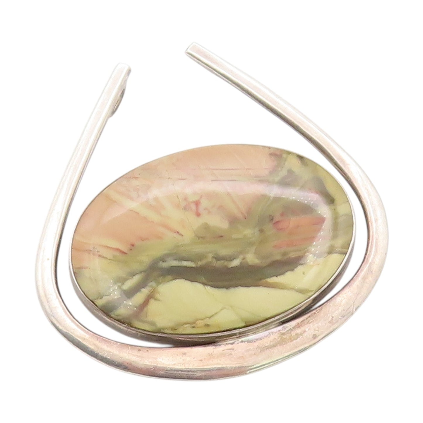 925 Sterling Silver Vintage Pendant Jasper Modernist Horseshoe Design  PT25075