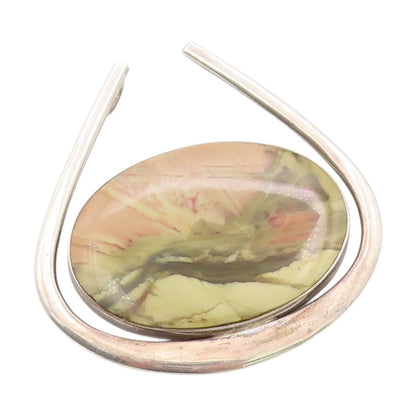 925 Sterling Silver Vintage Pendant Jasper Modernist Horseshoe Design  PT25075
