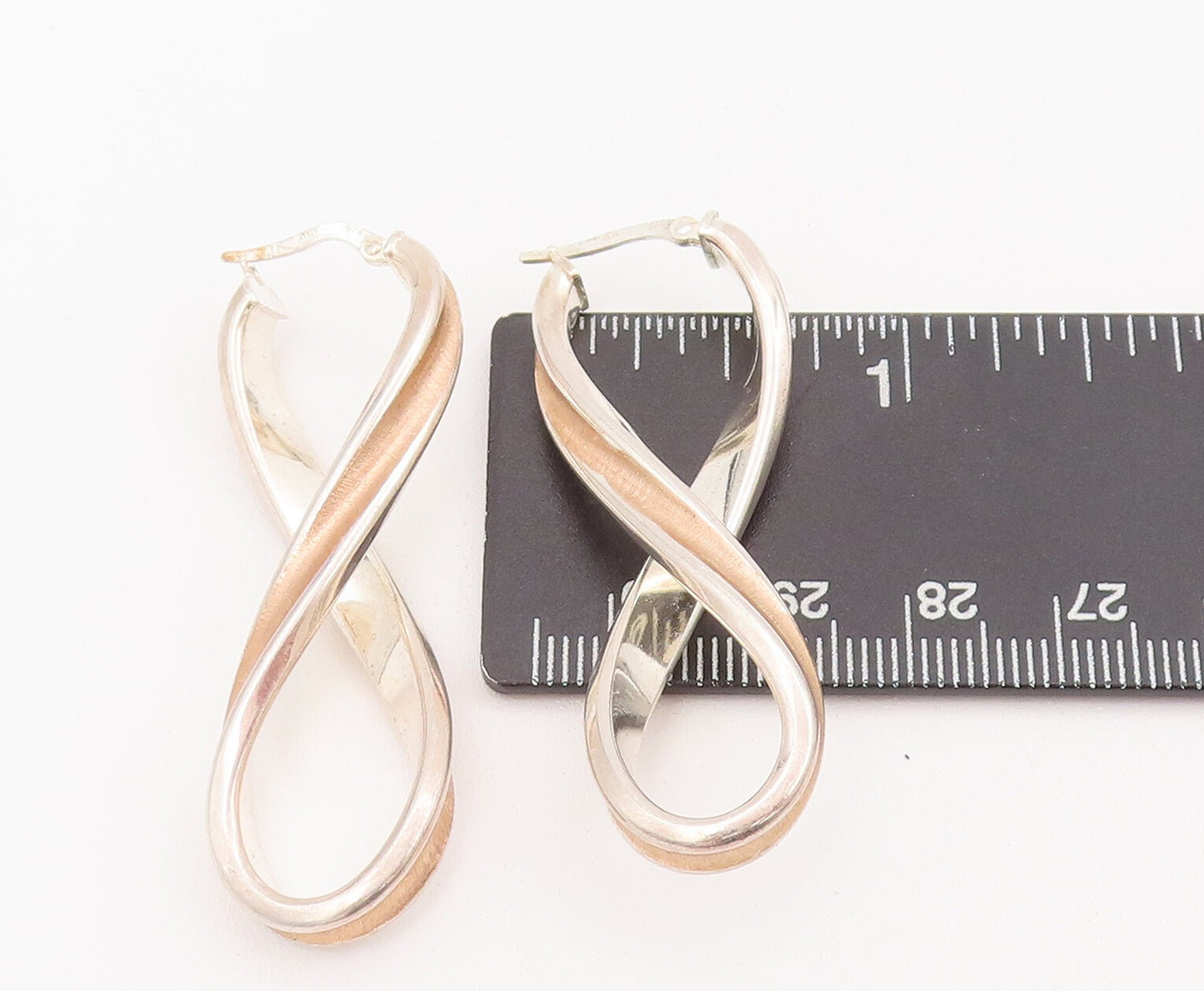 925 Sterling Silver Vintage Earrings Designer Twisted Infinity Hoops  EG12926
