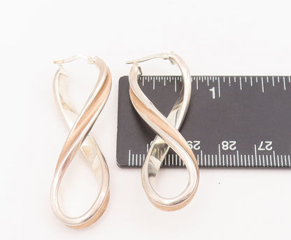925 Sterling Silver Vintage Earrings Designer Twisted Infinity Hoops  EG12926