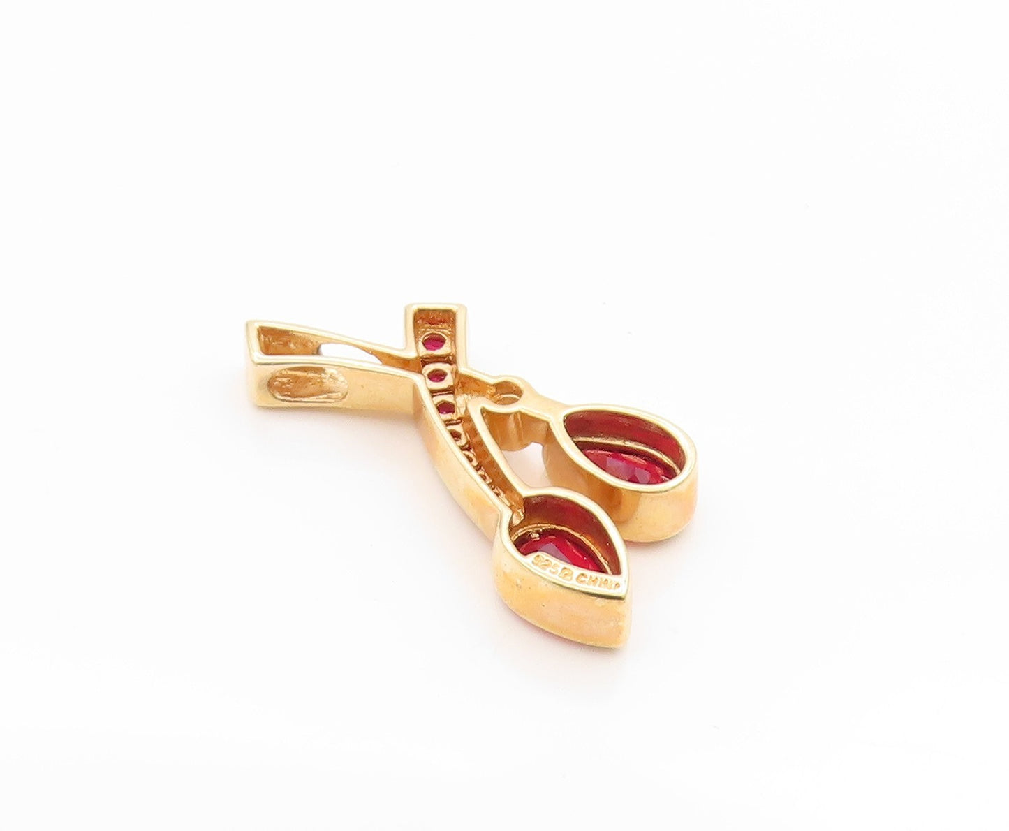 925 Sterling Silver Vintage Pendant Gold Plated Multi shape CZ Cherries  PT24796