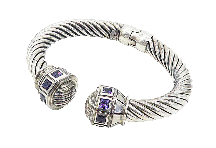 FLLI MENEGATTI 925 Silver Vintage Amethyst Twist Hinge Cuff Bracelet BT3158