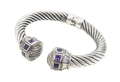 FLLI MENEGATTI 925 Silver Vintage Amethyst Twist Hinge Cuff Bracelet BT3158