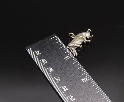 925 Sterling Silver  Vintage Sculpted Charging Bull Drop Pendant  PT21786