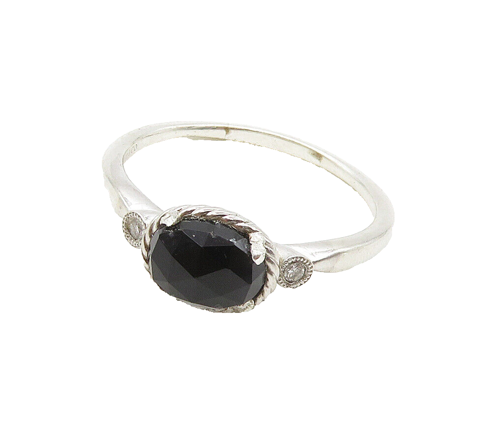 GABRIEL & CO. 925 Silver  Hematite & Genuine Diamonds Band Ring Sz 10  RG16109