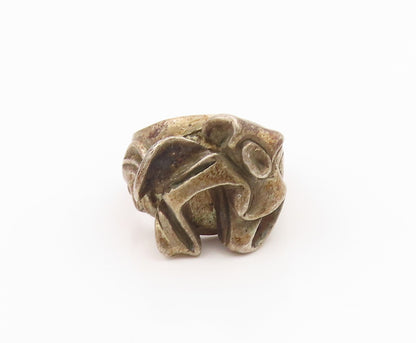 925 Sterling Silver Vintage Ring Bold Brutalist Design Motif Band  Sz 4  RG36081