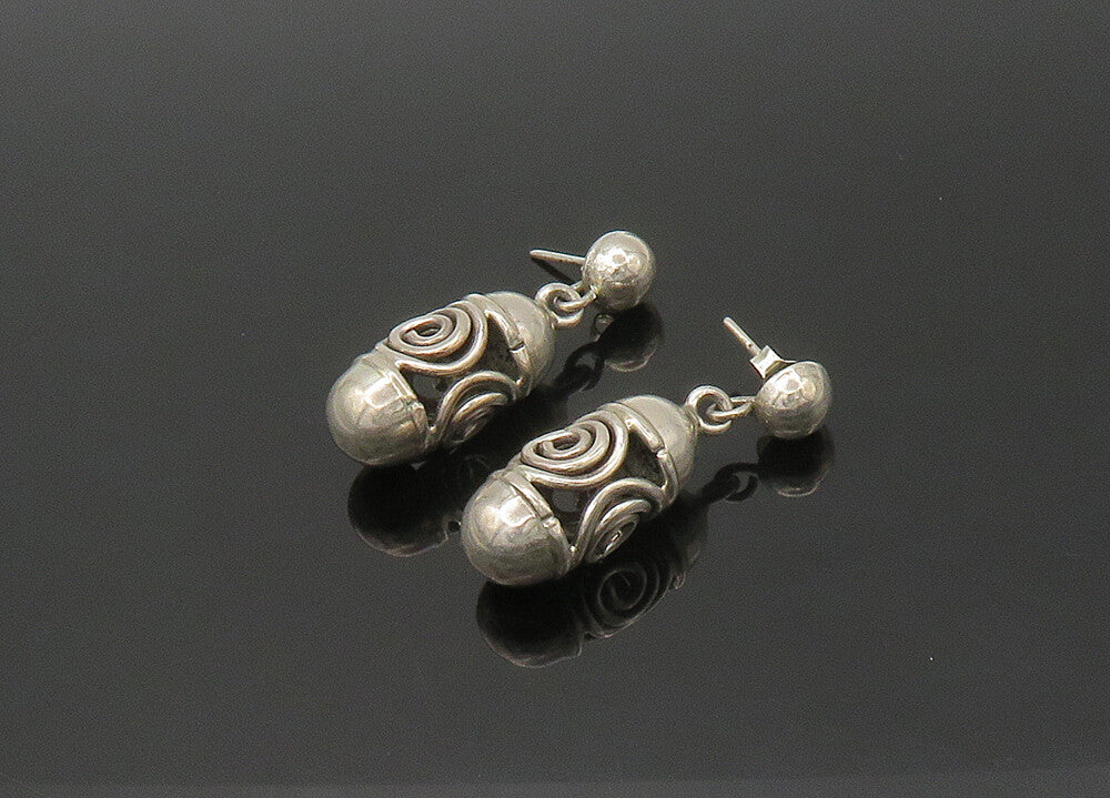 MEXICO 925 Silver  Vintage Spiral Detail Hollow Dangle Earrings  EG10864