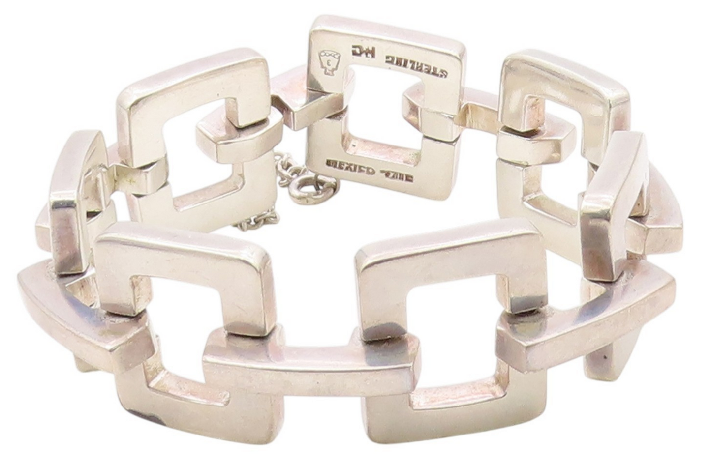 925 Sterling Silver Vintage Bracelet MEXICO Solid Geometric Link HEAVY  BT12142