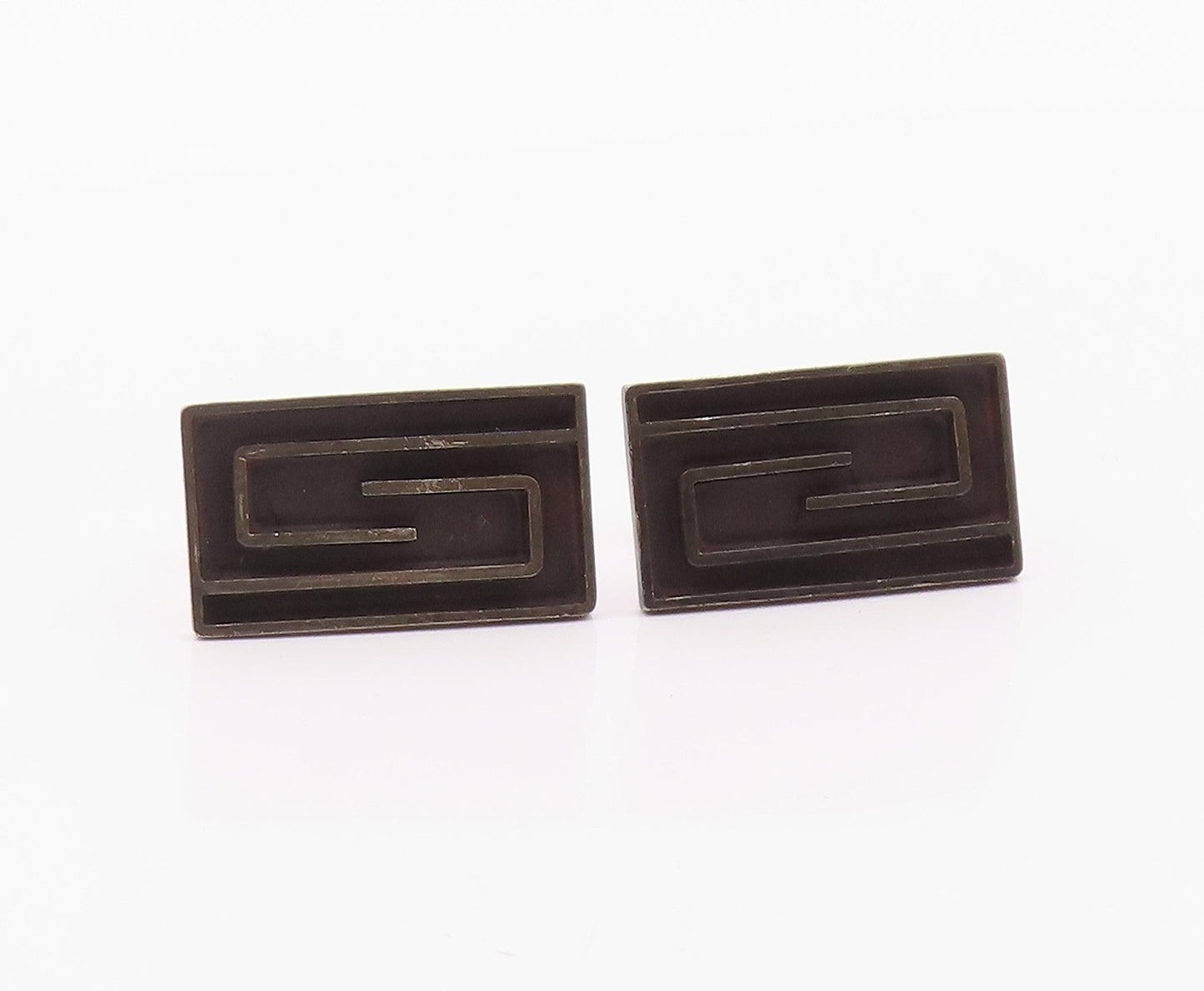 MEXICO 925 Sterling Silver Vintage Spiral Maze Rectangle Cufflinks TR3372