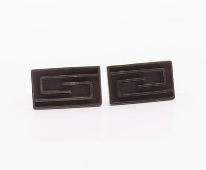 MEXICO 925 Sterling Silver Vintage Spiral Maze Rectangle Cufflinks TR3372