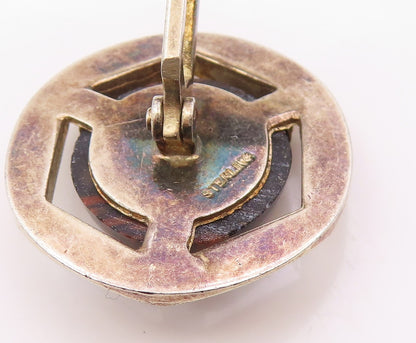 925 Sterling Silver  Vintage Brown Agate Shiny Hexagon Cuff Links  TR1827