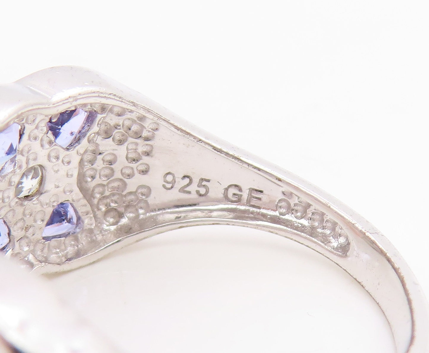 925 Sterling Silver Vintage Ring Tanzanite & CZ Statement Band  Sz 9  RG35000