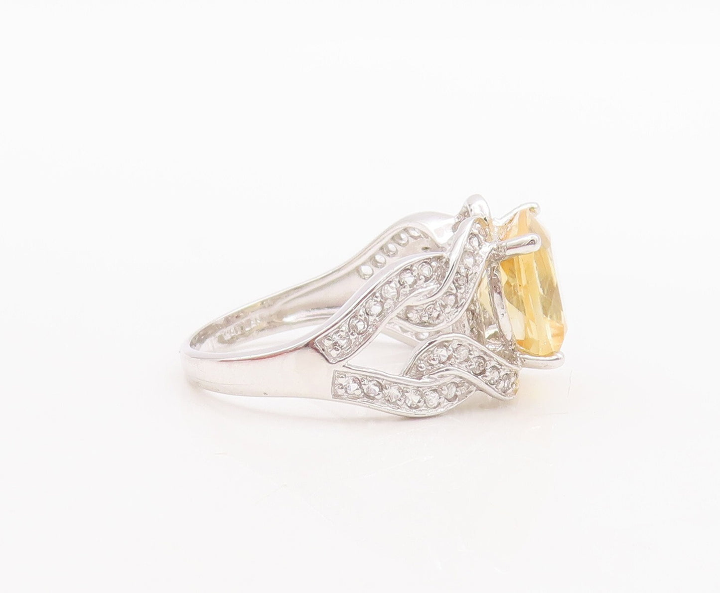 925 Sterling Silver Vintage Ring Carved Square Citrine & Topaz  Sz 7.5  RG29519