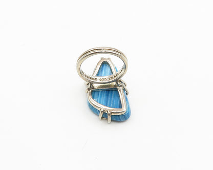 BARSE 925 Sterling Silver  Vintage Blue Agate Shiny Cocktail Ring Sz 7 RG19646