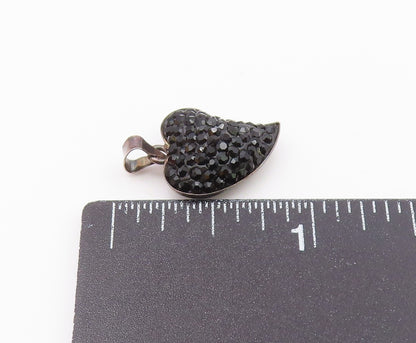 925 Sterling Silver  Vintage Black Hematite Encrusted Heart Pendant  PT14536