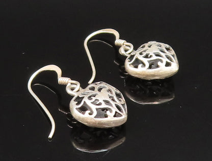 925 Sterling Silver  Vintage Open Scroll Love Heart Dangle Earrings  EG11704