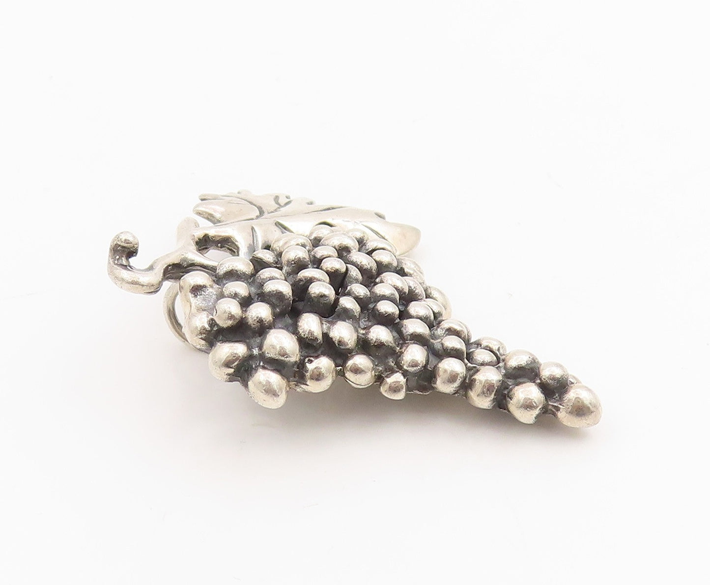 925 Sterling Silver Vintage Pendant Carved Grape Cluster With Leaf Charm PT25476
