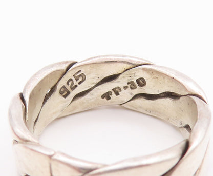 925 Sterling Silver Vintage Ring MEXICO Solid Breaded Twisted Rope Sz 9  RG28845
