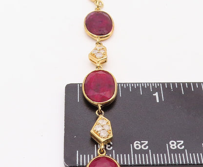925 Sterling Silver Vintage Bracelet Gold Plated Diamonds & Oval Ruby  BT10838