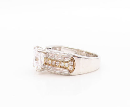 925 Sterling Silver Vintage Ring Modernist Two tone CZ Dome Band Sz 8 RG33451