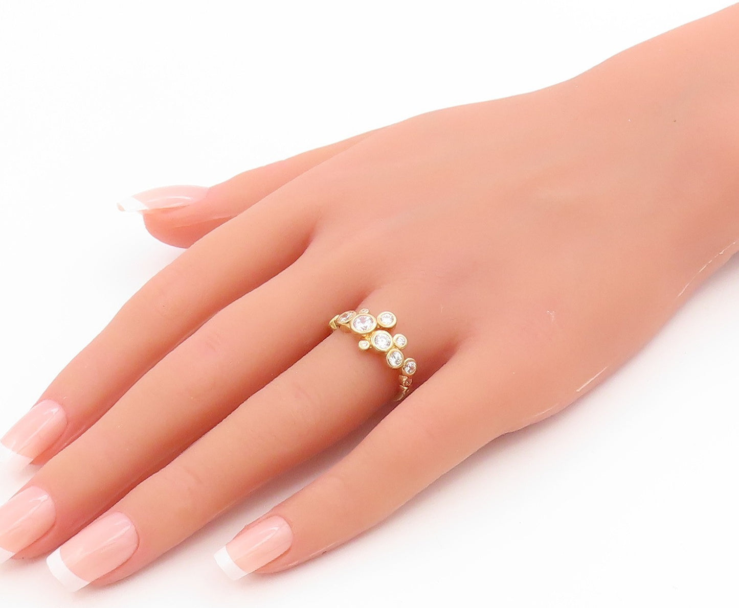 925 Sterling Silver Vintage Ring Gold Plated Bezel Set CZ Band  Sz 7  RG35787