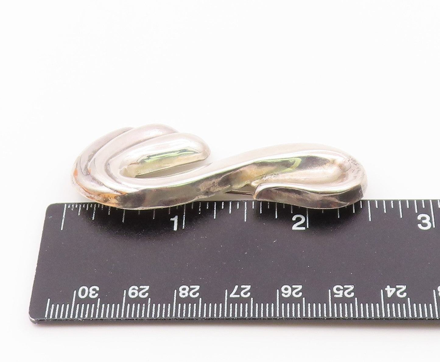 925 Sterling Silver  Vintage Shiny Hollow SShape Swirl Brooch Pin  BP8856
