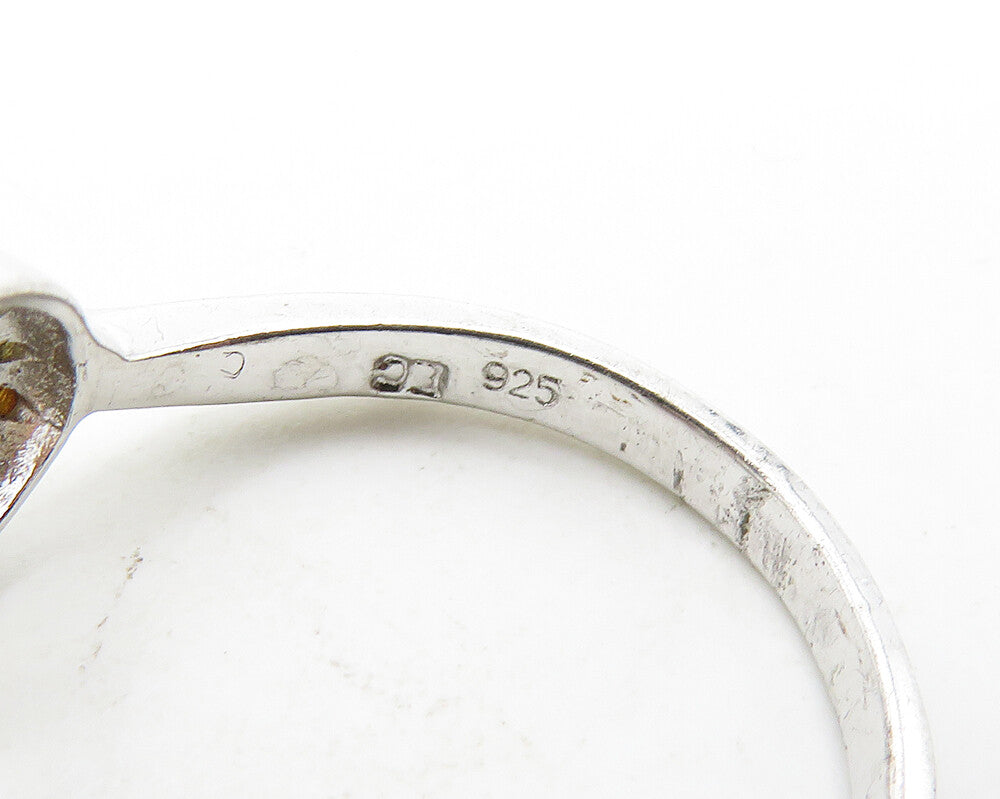 925 Sterling Silver  Vintage Citrine Open Love Heart Band Ring Sz 7  RG19871