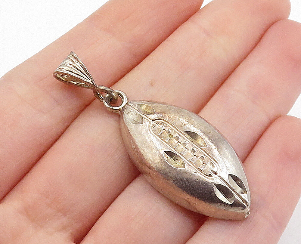 925 Sterling Silver  Vintage Dark Tone Diamond Cut Football Pendant  PT5442