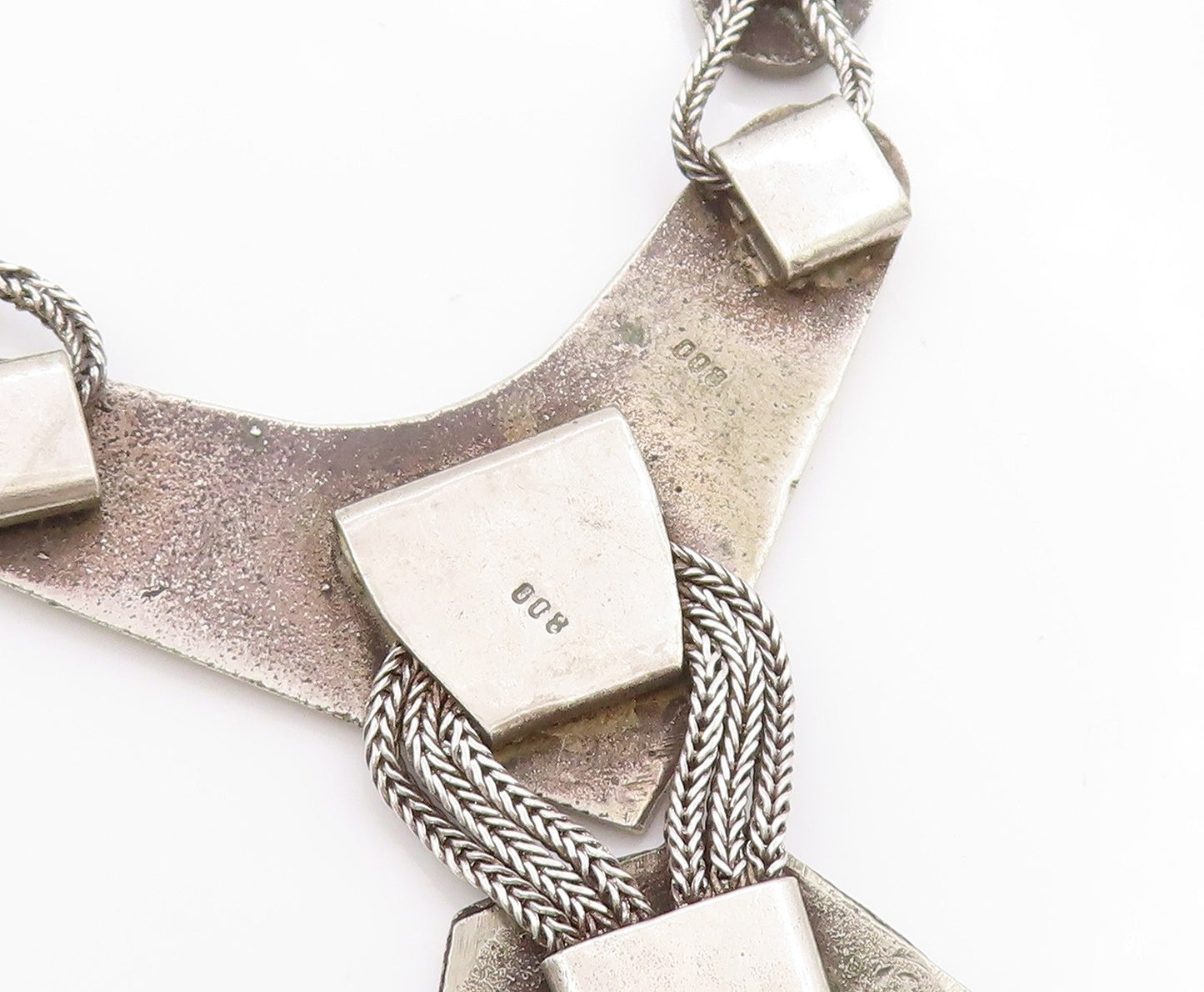 925 Sterling Silver Vintage Necklace Ethnic Geometric Disc & Tassel Chain NE4623