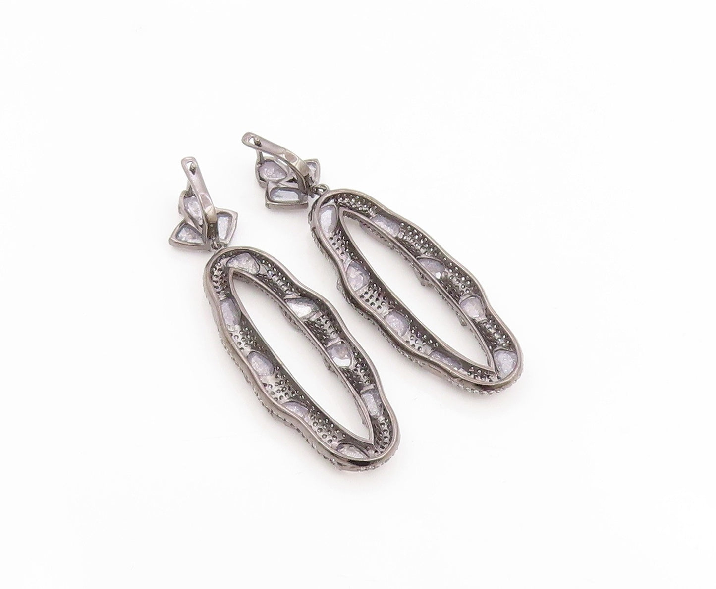 925 Sterling Silver Vintage Earrings Drusy Quartz & Topaz Oval Drop  EG14234