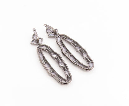 925 Sterling Silver Vintage Earrings Drusy Quartz & Topaz Oval Drop  EG14234