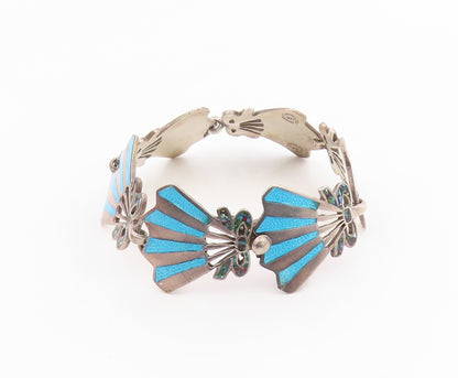 925 Sterling Silver Vintage Bracelet MIGUEL ARIAS MEXICO Enamel Fan  BT12043