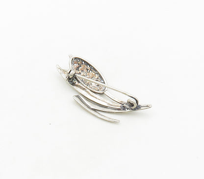 925 Sterling Silver  Vintage Shiny Smooth Floral Motif Brooch Pin  BP6431