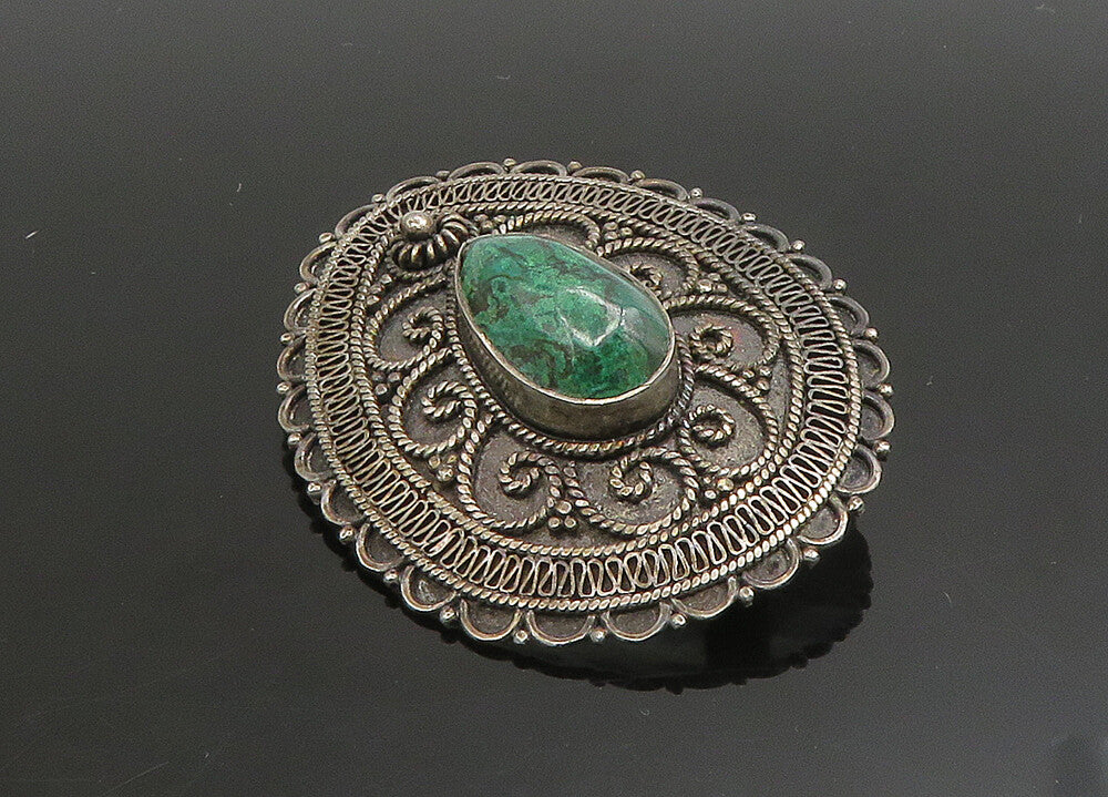ISRAEL 925 Sterling Silver  Vintage Eilat Stone Swirl Twist Brooch Pin  BP9046