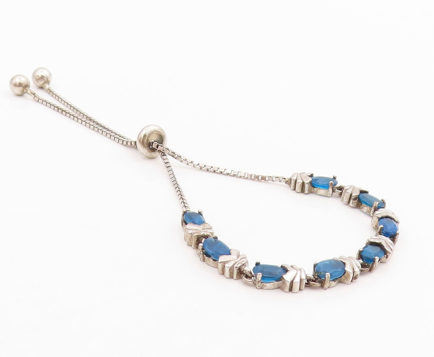 925 Sterling Silver Vintage Bracelet Classic Oval Cut Blue Topaz Link  BT11547