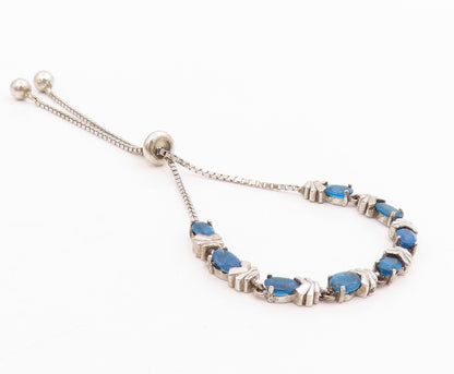 925 Sterling Silver Vintage Bracelet Classic Oval Cut Blue Topaz Link  BT11547