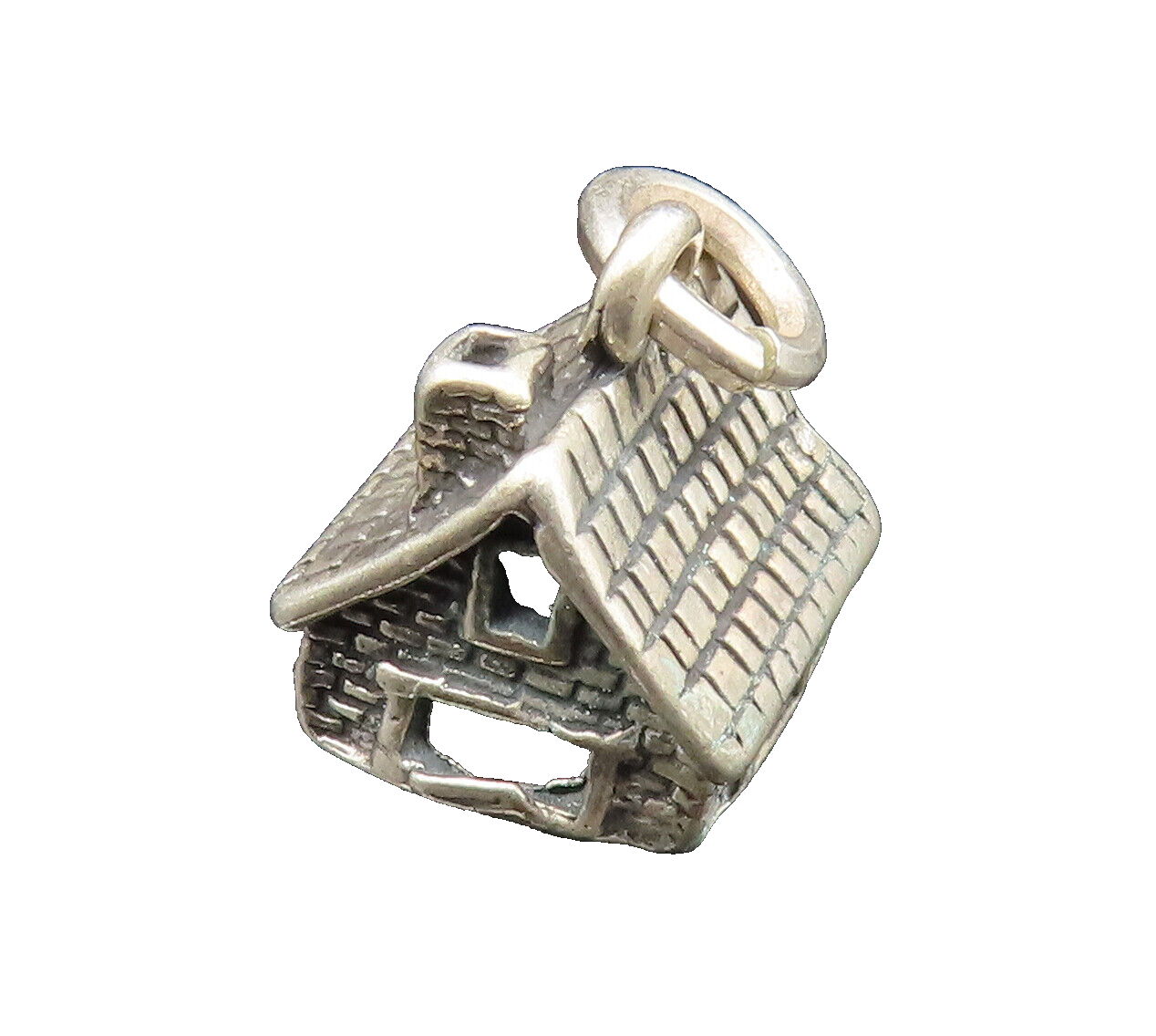 925 Sterling Silver  Vintage Sculpted Etched House Charm Pendant  PT20662