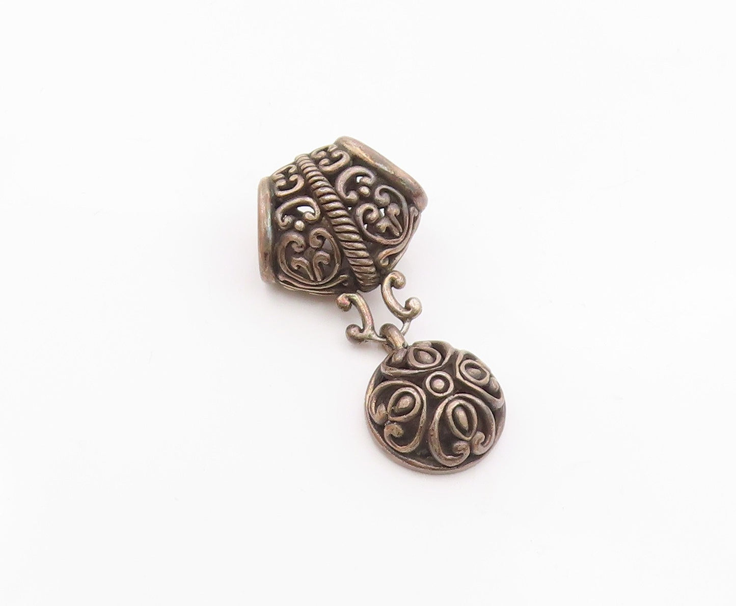 925 Sterling Silver  Vintage Dark Tone Pretzel Swirl Floral Pendant  PT19797