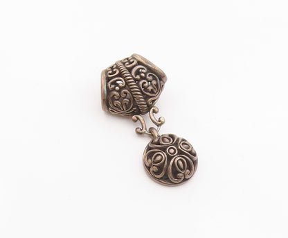 925 Sterling Silver  Vintage Dark Tone Pretzel Swirl Floral Pendant  PT19797